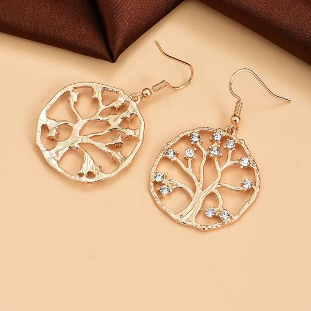 ✨🆕✨🔅 Tree Of Life Inlaid Simulated Zircon 18K Plated Drop Dangle Earrings 🔅✨ - Picture 7 of 12